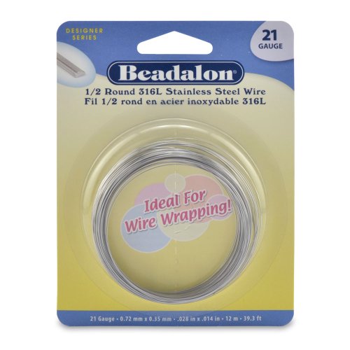 Beadalon Half Round Wire 316L Stainless Steel 21 Gauge, 12-Meter