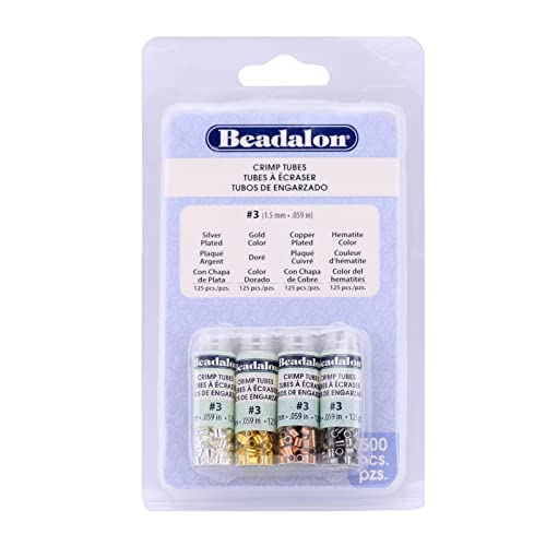 Beadalon Tube Assorted Color Variety Pack for Jewelry Making & Beading, 3-600 pcs, Silver, Gold, Copper, Hematite