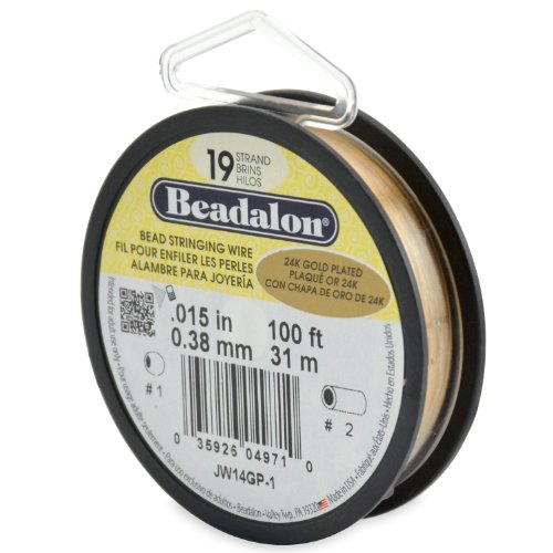 Beadalon 19-Strand Bead Stringing Wire, 0.015-Inch, Gold Plated, 100-Feet