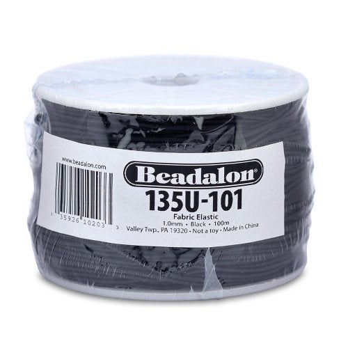 Beadalon Fabric Elastic 1.0mm Black, 100-Meter