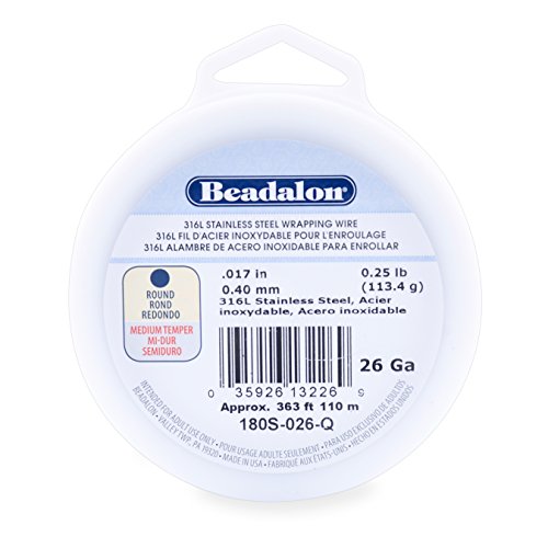 Beadalon 316L Stainless Steel Wrapping Wire, Round, 26 Gauge, 363 feet, 1/4 Pound