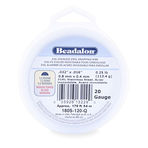 Beadalon 316L Stainless Steel Wrapping Wire, Half Round, 20 Gauge, 179 feet, 1/4 Pound