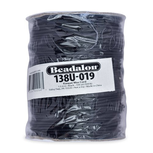 Beadalon Korean Wax Cord 1-1/2mm Black, 100 -Yard