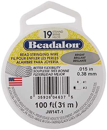 Beadalon 19 Strand Bead Stringing Wire - Beading & Jewelry Making Supplies, Flexible Stainless Steel Nylon Coated Thin String for Bracelets & Necklaces