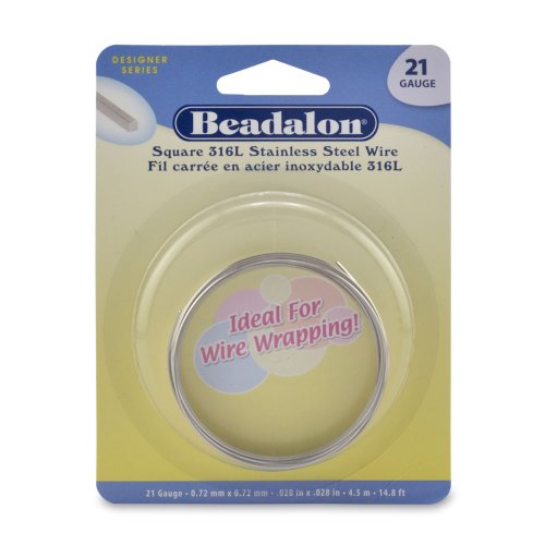 Beadalon Square Wire 316L Stainless Steel 21 Gauge, 4.5-Meter