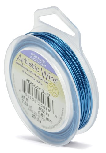 Beadalon Artistic Wire 20-Gauge Silver Plated Peacock Blue Coil Wire, 25-Feet