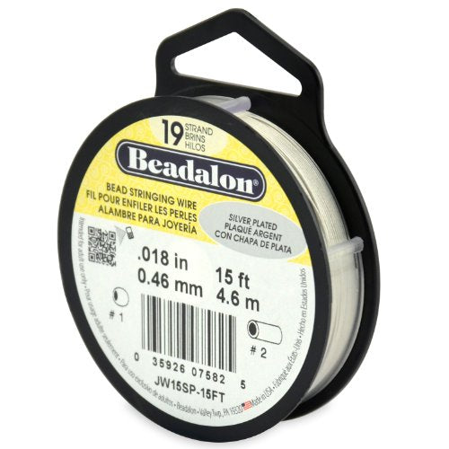 Beadalon 19-Strand Bead Stringing Wire, 0.018-Inch, Silver Plated, 15-Feet