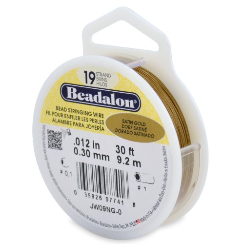 Beadalon 19-Strand Bead Stringing Wire, 0.012-Inch, Satin Gold, 30-Feet