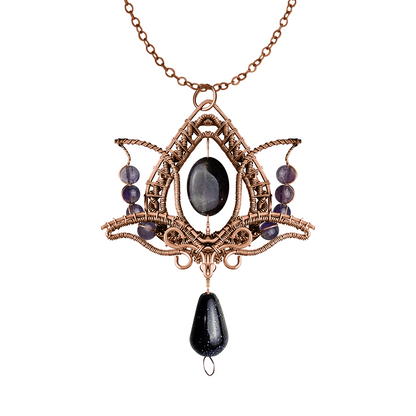 Filofly Handmade Amethyst Lotus Pendant Copper Rose Silver Wire Weaving and Wrapped Jewelry Natural Stone with 18 Necklace for women gift