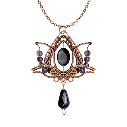 Filofly Handmade Amethyst Lotus Pendant Copper Rose Silver Wire Weaving and Wrapped Jewelry Natural Stone with 18 Necklace for women gift